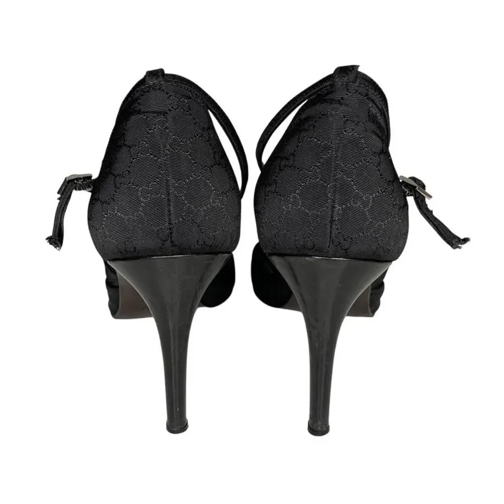 Gucci Microguccissima Black Nylon Heels D'Orsay Interlocking GG Logo Pumps US 7